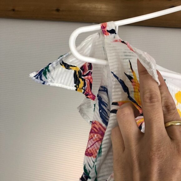 JOE FRESH White Multicolor Floral Ruffle Sleeveless Lined Maxi Summer Dress Sz L - Picture 5 of 12